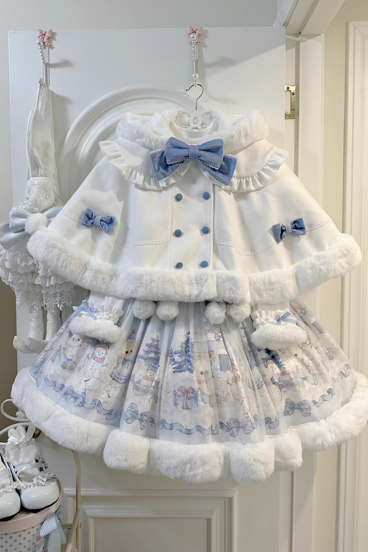 White [Winter Fluffy Bea] Sleeveless Print Bowknot Sweet Lolita Jsk Dress - Product - 2