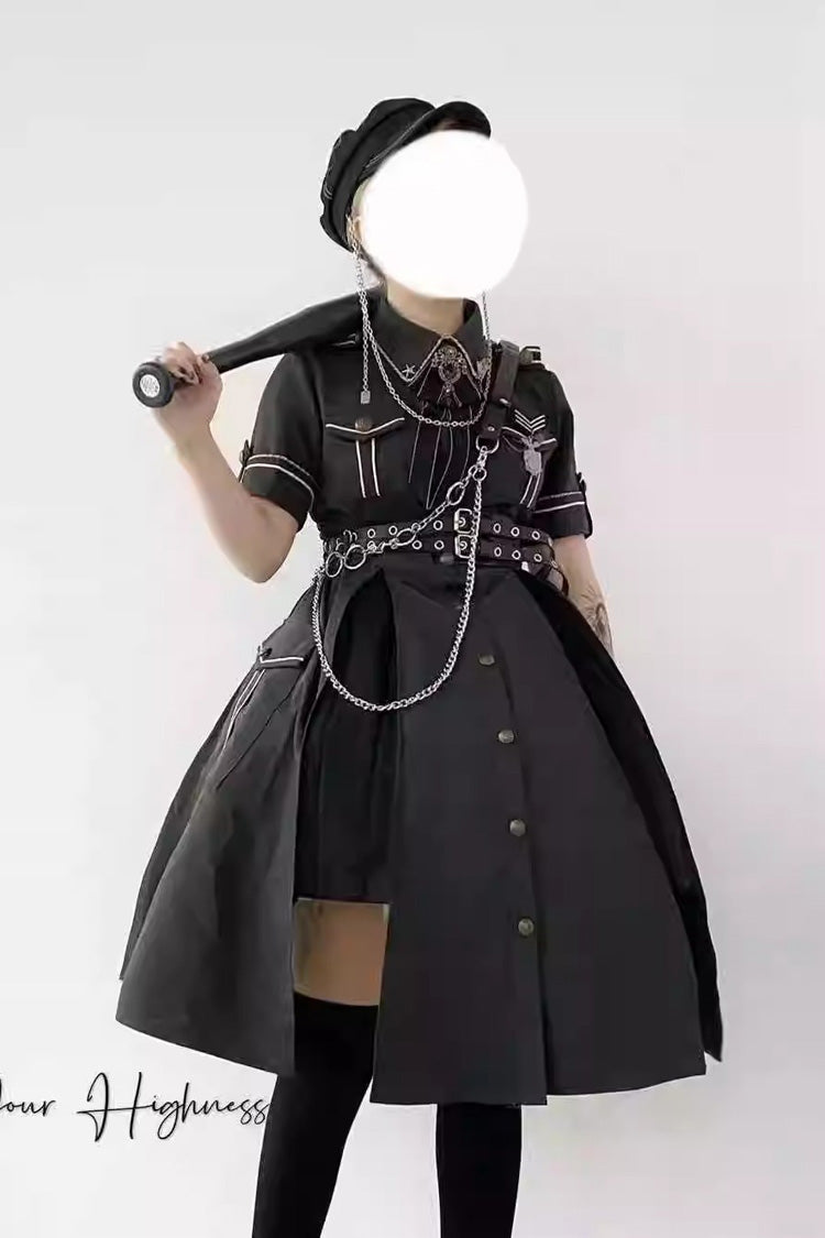 Evil Python 2.0 Short Sleeves Gothic Military Handsome Lolita Dress 3 Colors - Product - 14