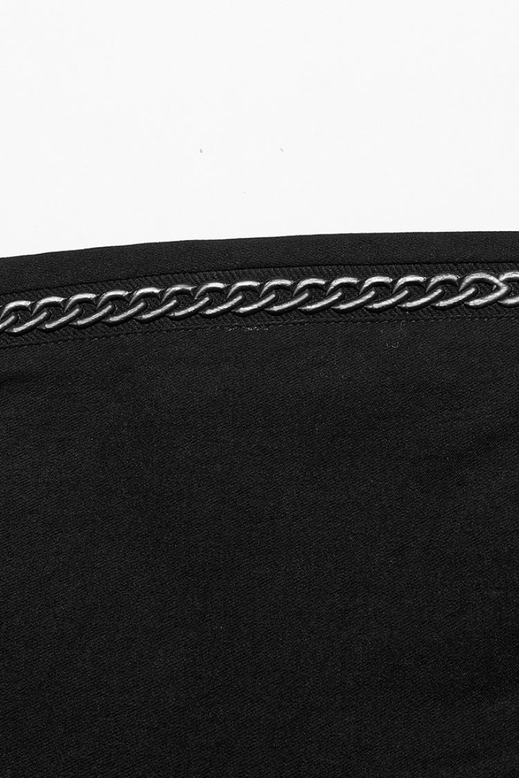 Black Slim Silver Chain Metal Rivets Women's Steampunk Military Leggings - Product - 6