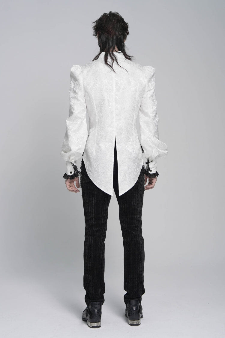 White Lapel Collar Long Sleeves Jacquard Swallow-tailed Lace Men's Gothic Palace Shirt - Product - 7