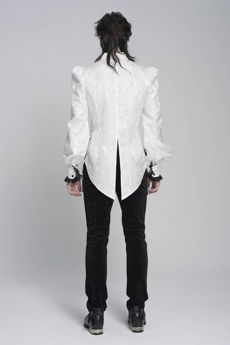 White Lapel Collar Long Sleeves Jacquard Swallow-tailed Lace Men's Gothic Palace Shirt - Product - 7