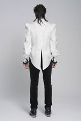 White Lapel Collar Long Sleeves Jacquard Swallow-tailed Lace Men's Gothic Palace Shirt - Product - 7