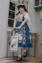 Dark Blue [Tea Party] Print Ruffle Bowknot Lace Sweet Elegant Lolita Jsk Dress - Product - 8
