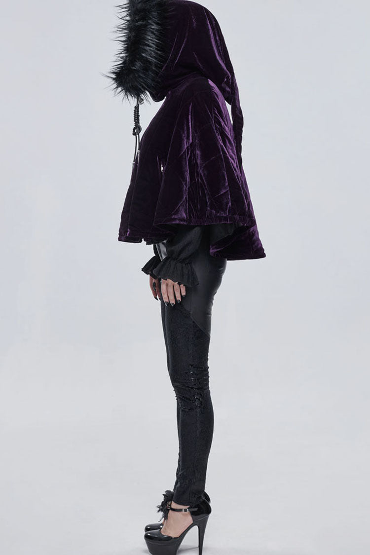 Purple Gothic Quilted Velvet Collar Crescent Pendant Zipper Warm Women's Shawl - Product - 8