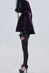 Purple Gothic Quilted Velvet Collar Crescent Pendant Zipper Warm Women's Shawl - Product - 8