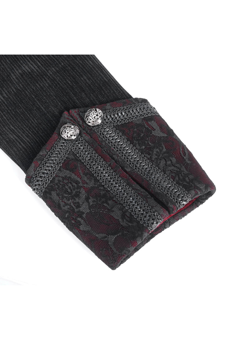 Black Stand Collar Long Sleeves Embroidery Slim Men's Gothic Coat - Product - 10