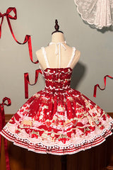 Mint Strawberry Dessert Print Natural Waisted Ruffle Bowknot Sweet Lolita JSK Dress 4 Colors - Product - 21