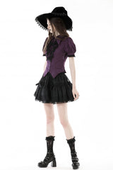 Purple Moon Frilly Collar Short Puff Sleeves Women's Gothic Blouse - Product - 11