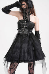 Black Halterneck Backless A-Line Women's Gothic Punk Short Dress - Product - 8