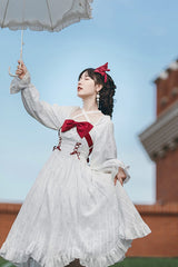 White Roman Covenant Boat Neck Long Sleeves Ruffle Classic Lolita Dress - Product - 10