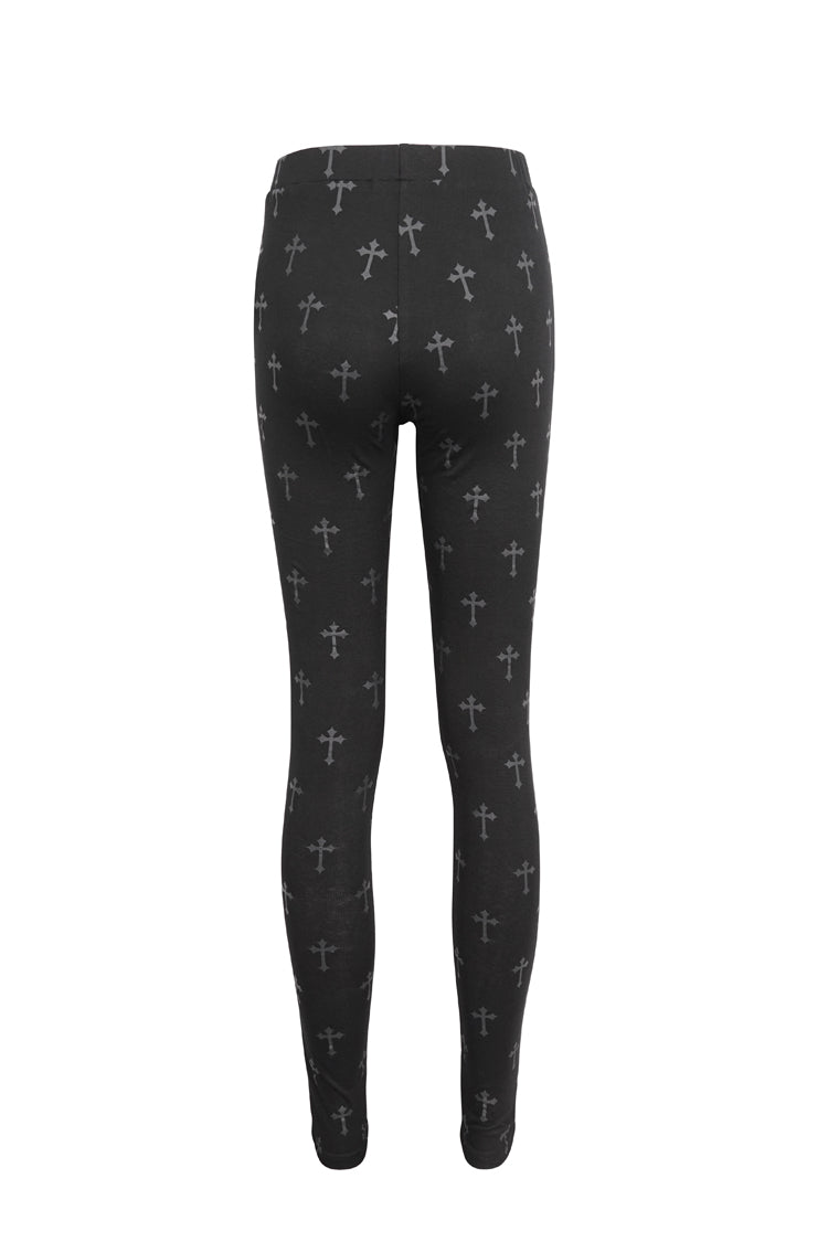 Black Print Hollow Women's Punk Leggings - Product - 8
