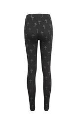 Black Print Hollow Women's Punk Leggings - Product - 8