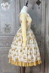 Apricot [Gardening Sunflower] Sleeveless Print Ruffle Bowknot Sweet Elegant Uplift Lolita Jsk Dress - Product - 9