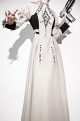 White Long Sleeves Moon Talisman Print Gothic Lolita Long Dress - Product - 9