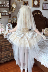 Ivory [Fleeting Light and Shallow Dream] Sleeveless Multi-Layered Ruffle Bowknot Lace Slim Sweet Ballet Lolita Jsk Dress - Product - 5