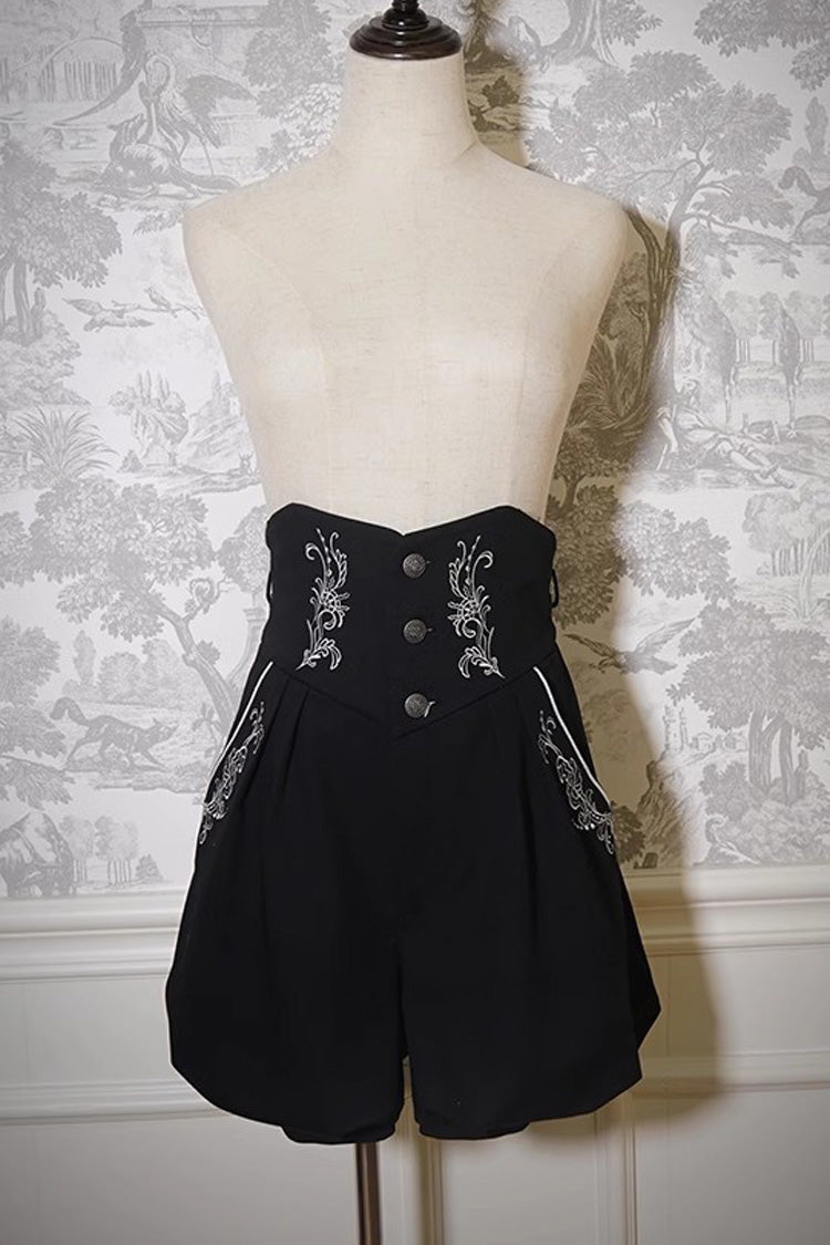 Pirate Series Navigation Treasure Hunting Guide High Waisted Embroidery Ouji Handsome Lolita Shorts 2 Colors - Product - 3