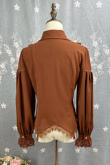 [Late Night] Lapel Collar Long Sleeves Ruffle Lace Slim Sweet Lolita Blouse 6 Colors - Product - 8