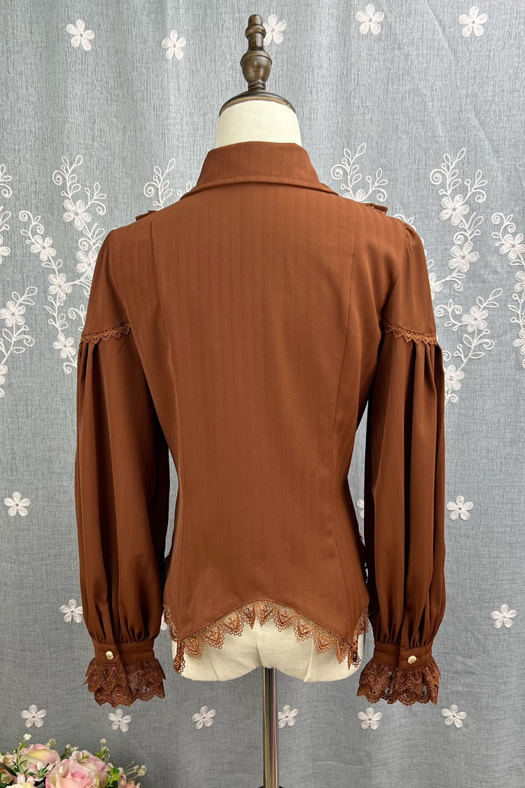 [Late Night] Lapel Collar Long Sleeves Ruffle Lace Slim Sweet Lolita Blouse 6 Colors - Product - 8