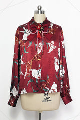 Red Original Lily Rabbit Print Lapel Collar Long Sleeves Ouji Lolita Blouse - Red - 1
