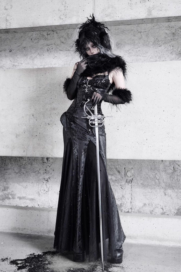 Black [Snake Eye Shadow] Sleeveless Print Stitching Slim Gothic Lolita Jsk Dress - Product - 8