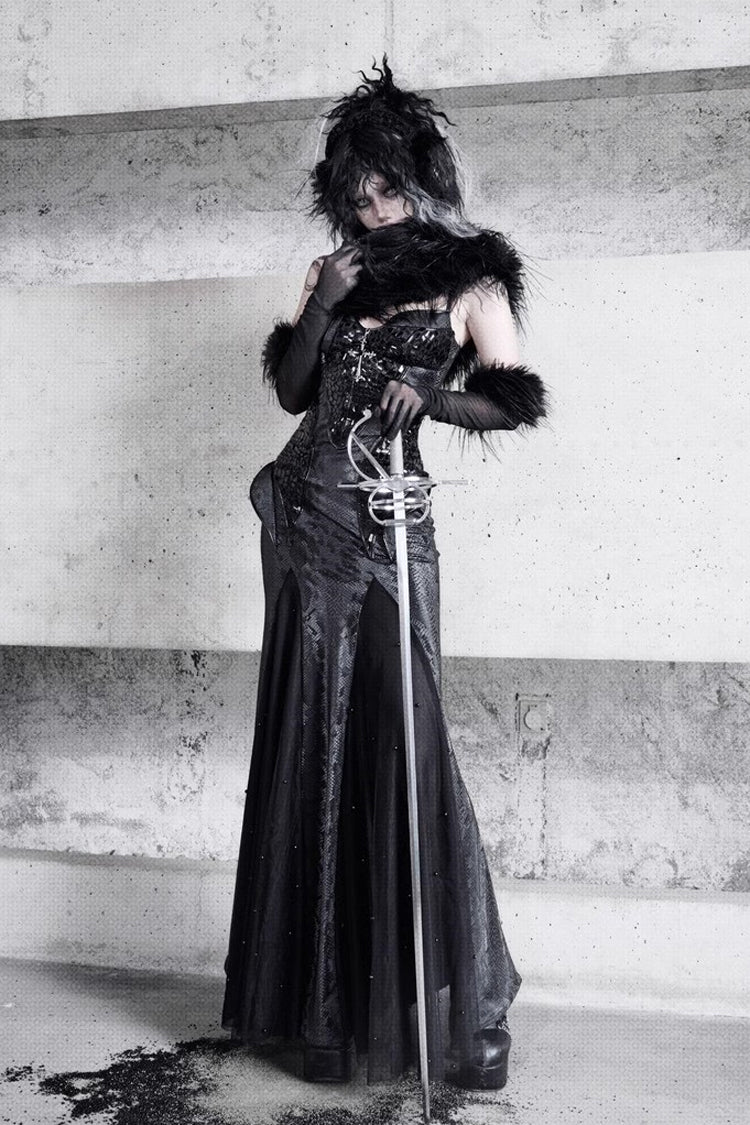 Black [Snake Eye Shadow] Sleeveless Print Stitching Slim Gothic Lolita Jsk Dress - Product - 8