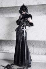 Black [Snake Eye Shadow] Sleeveless Print Stitching Slim Gothic Lolita Jsk Dress - Product - 8