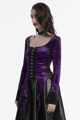 Violet Long Sleeves Gradient Irregular Women's Gothic Blouse - Product - 2