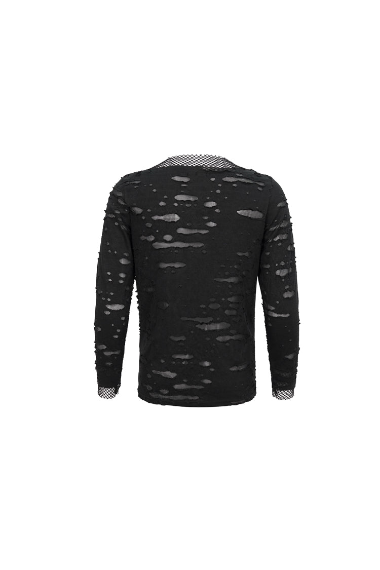 Black Diamond Mesh Irregular Hole Long-Sleeved Men's Punk T-Shirt - Product - 9