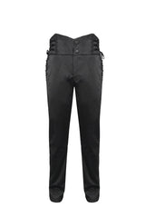 Black Retro High Waist Pattern Side Side Adjustable Leather Men's Gothic Pants - Product - 5