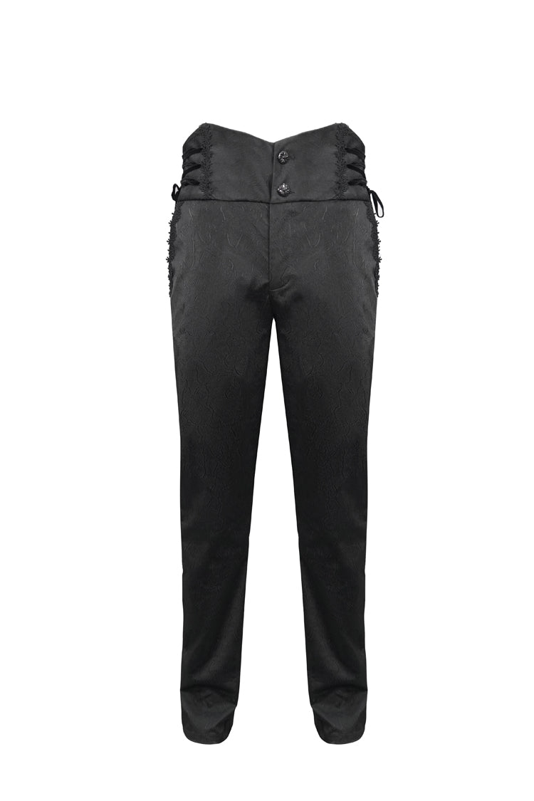 Black Retro High Waist Pattern Side Side Adjustable Leather Men's Gothic Pants - Product - 5