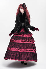Black Long Sleeves Rose Floral Embroidery Buckle Straps Women's Gothic Coat - Product - 11