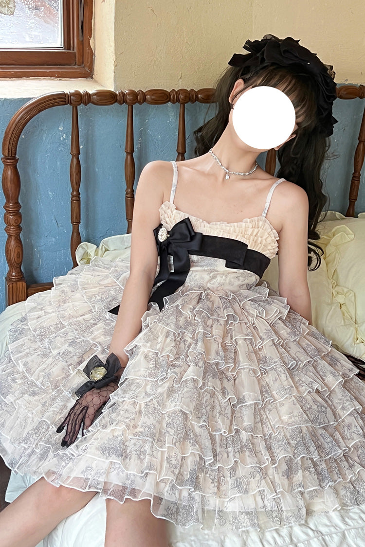 Multi-Color [Wonderland Travels] Multi-Layered Print Ruffle Bowknot Sweet Lolita Tiered Dress - Product - 11