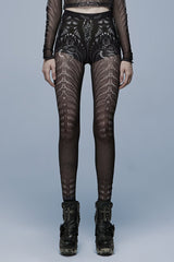 Skull Print Slim Sheer Women's Gothic Leggings 2 Colors - Black/White - 1