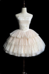 Ivory Tower Multi-layer Ruffle Embroidery Sweet Elegant Lolita Jsk Dress (Short Version) - Product - 3