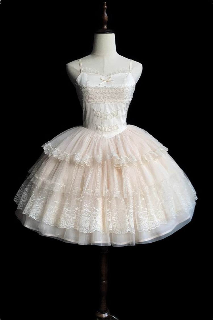 Ivory Tower Multi-layer Ruffle Embroidery Sweet Elegant Lolita Jsk Dress (Short Version) - Product - 3