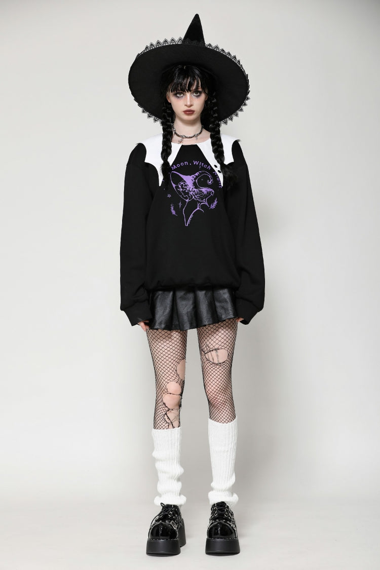 Black/White Point Peter Pan Collar Collar Long Sleeves Women's Gothic Vintage College Sweatshirt - Product - 5