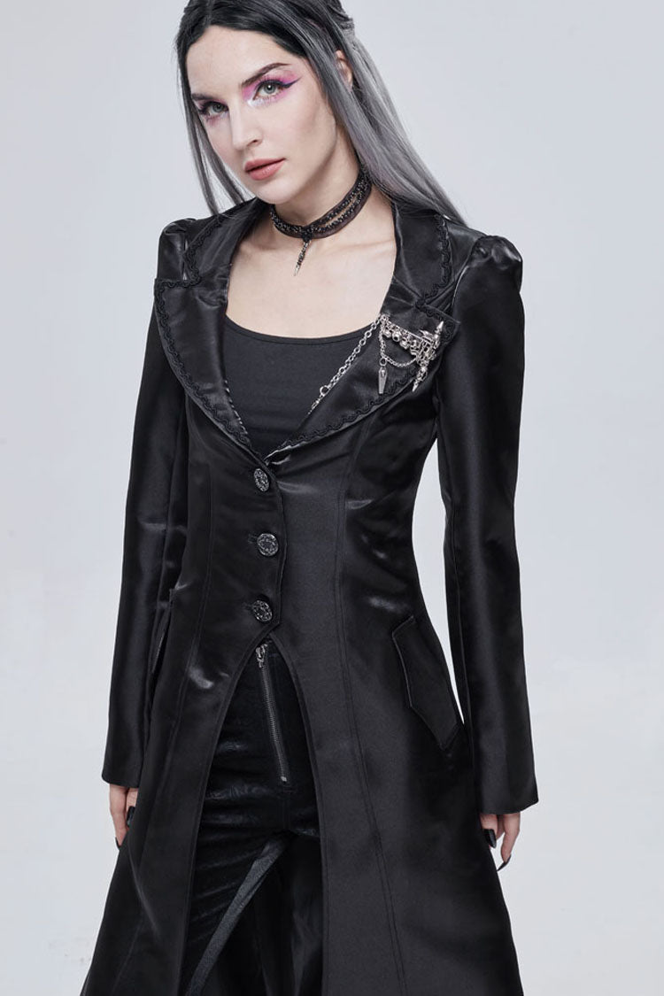 Black Gothic Lace-Up Lapel Skull Brooch Delicate Button Women's Coat - Product - 4