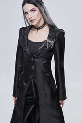 Black Gothic Lace-Up Lapel Skull Brooch Delicate Button Women's Coat - Product - 4