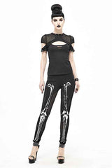Black Punk Knit Skull Marrowbone Printed Leggings Womens Pants - Product - 3