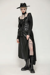 Black Women's Punk Long Sleeves Cut-Out Side Slit Irregular Hem Dress - Product - 12