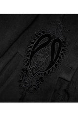 Black Gothic Gorgeous Symmetric Appliqu¨¦ Detachable Big Fur Collar Loose Hem Long Women's Coat - Product - 7