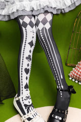 [Alice in Wonderland] Poker Printed Gothic Lolita Tights 5 Colors - Black/White - 1