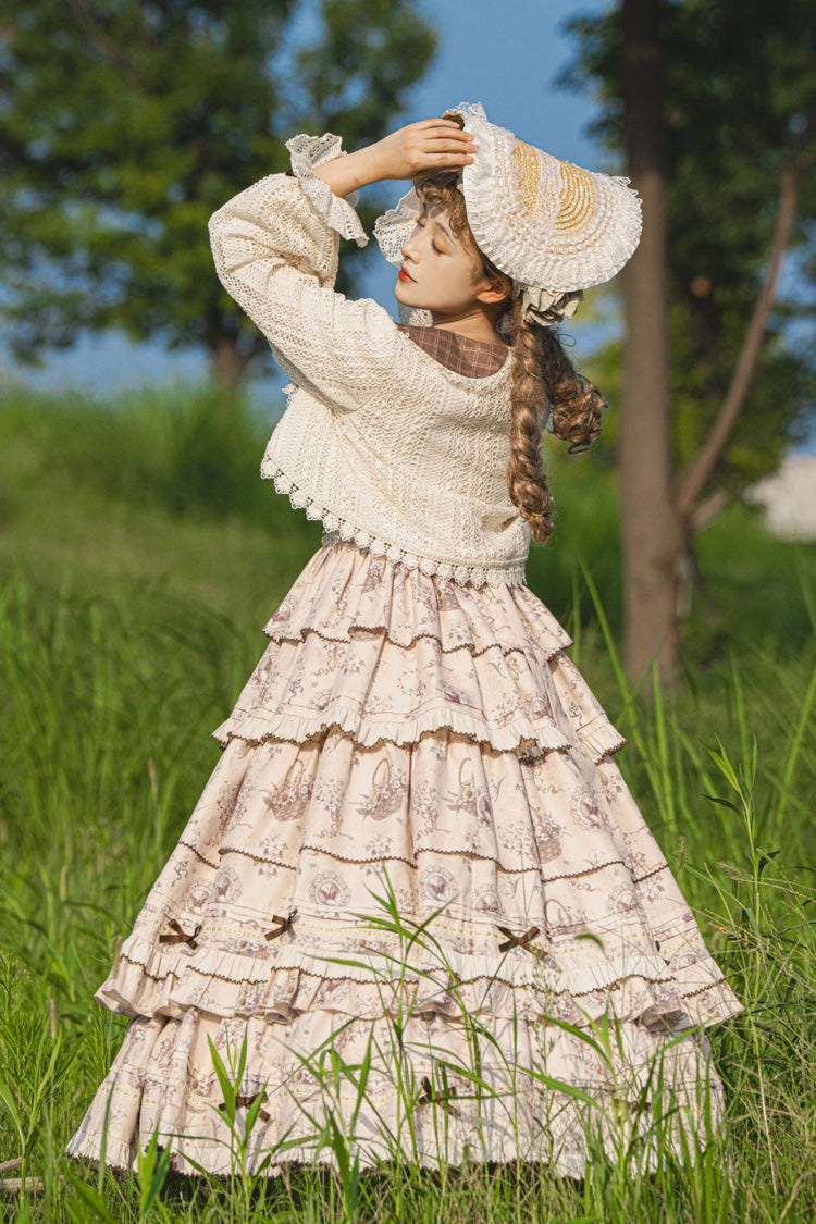 Multi-Color Evening Time Multi-Layered Print Ruffle Bowknot Lace-Up Sweet Elegant Lolita Dress - Product - 7