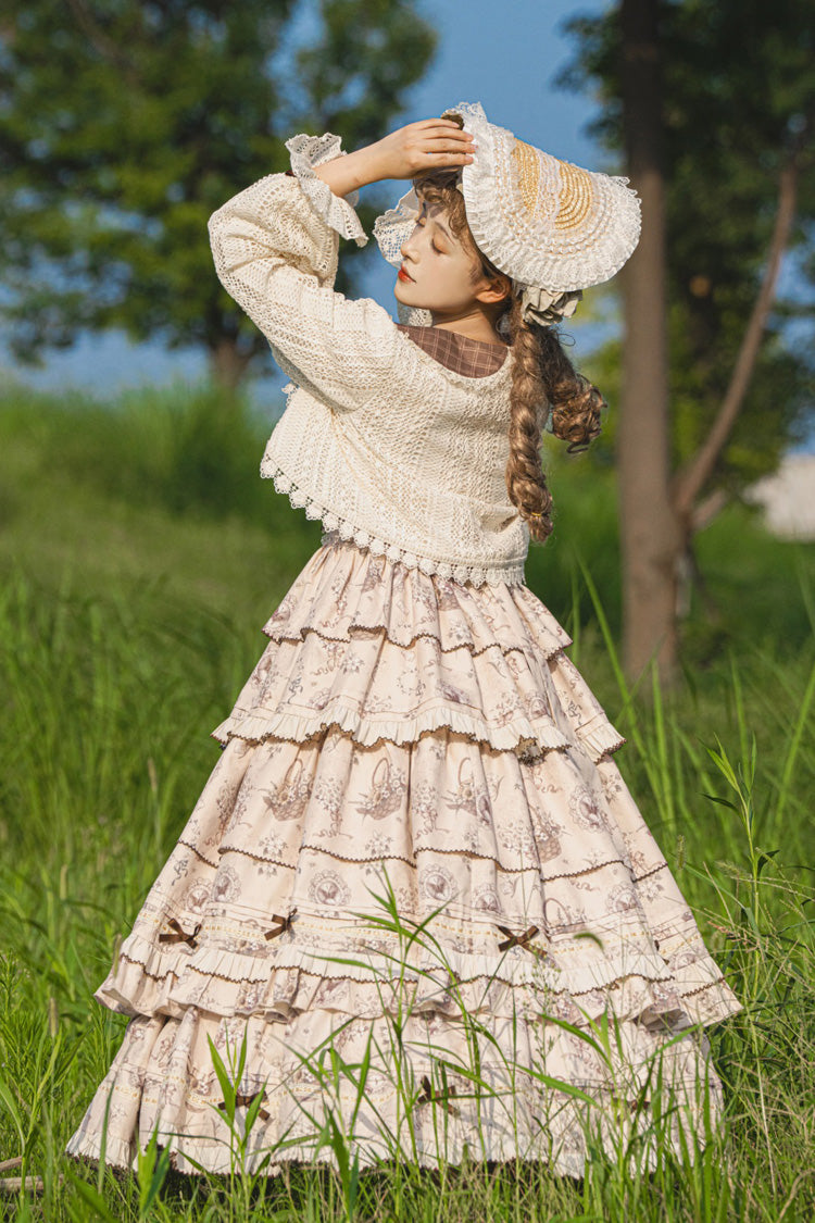 Multi-Color Evening Time Multi-Layered Print Ruffle Bowknot Lace-Up Sweet Elegant (Dress Only) detail view 7