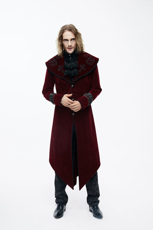 Western Fashion Gothic Shawl Collar Mens Long Velvet Coats - Product - 2