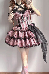 Pink Medea Kiss Gothic Lolita JSK Tiered Dress - Pink - 1