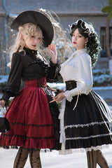 Black/Red Stitching Cardigan Ruffled Multi-Layer Gothic Lolita Skirt Dress - Product - 8