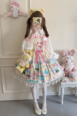 Yellow [Floral Whisper] Bear Print Ruffle Bowknot Lace Sweet Princess Lolita Jsk Dress - Product - 5