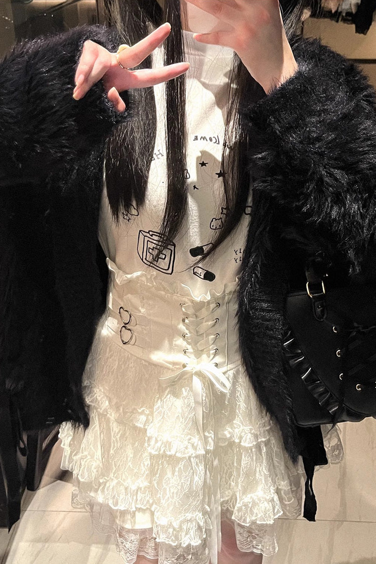 [Rose Palpitations] High Waisted Ruffle Lace Sweet Jirai Kei Skirt 4 Colors - Product - 9