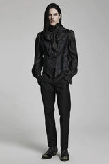 Black Lapel Collar Multi-layer Floral Print Ruffle Lace Mens Gothic Vest - Product - 4